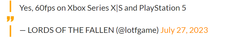官方确认：《堕落之主》PS5和XSX/S版支持60帧率运行