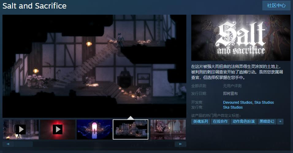 原Epic独占《盐与献祭》steam页面上线